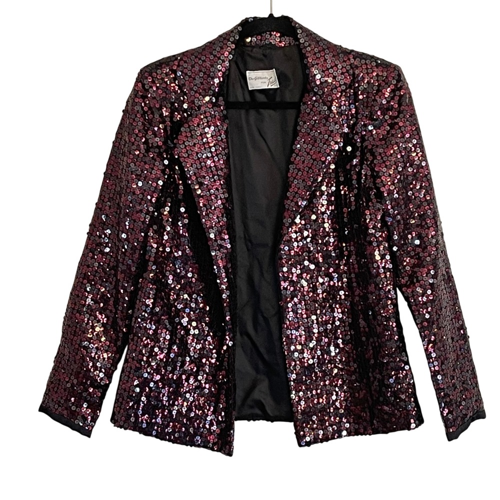 Vintage The Gilberts for‎ Tally Burgundy Black Sequin Blazer Evening Jacket